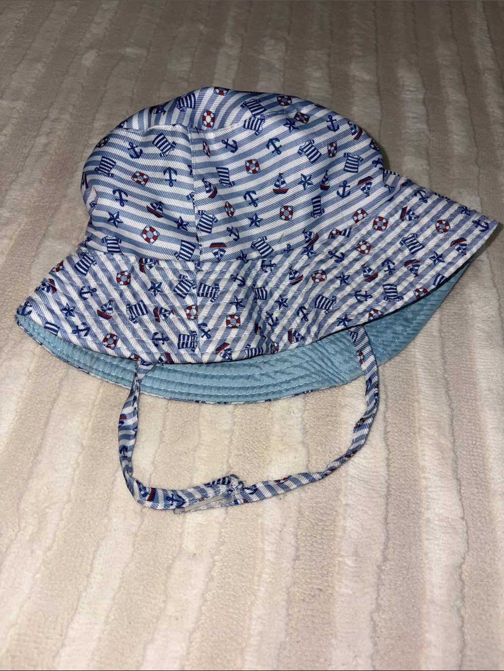 Blue Striped Nautical Bucket Sun Hat for Kids